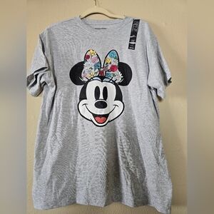 Disney Gray T-Shirt with Floral Minnie Mouse
